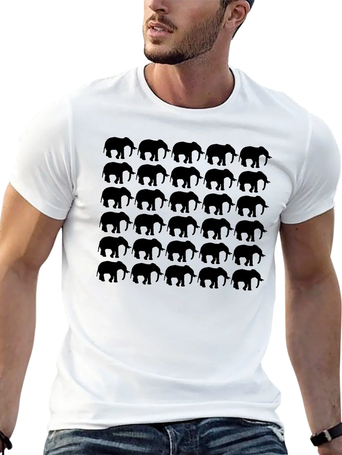 Elephant Pattern Black T-Shirt