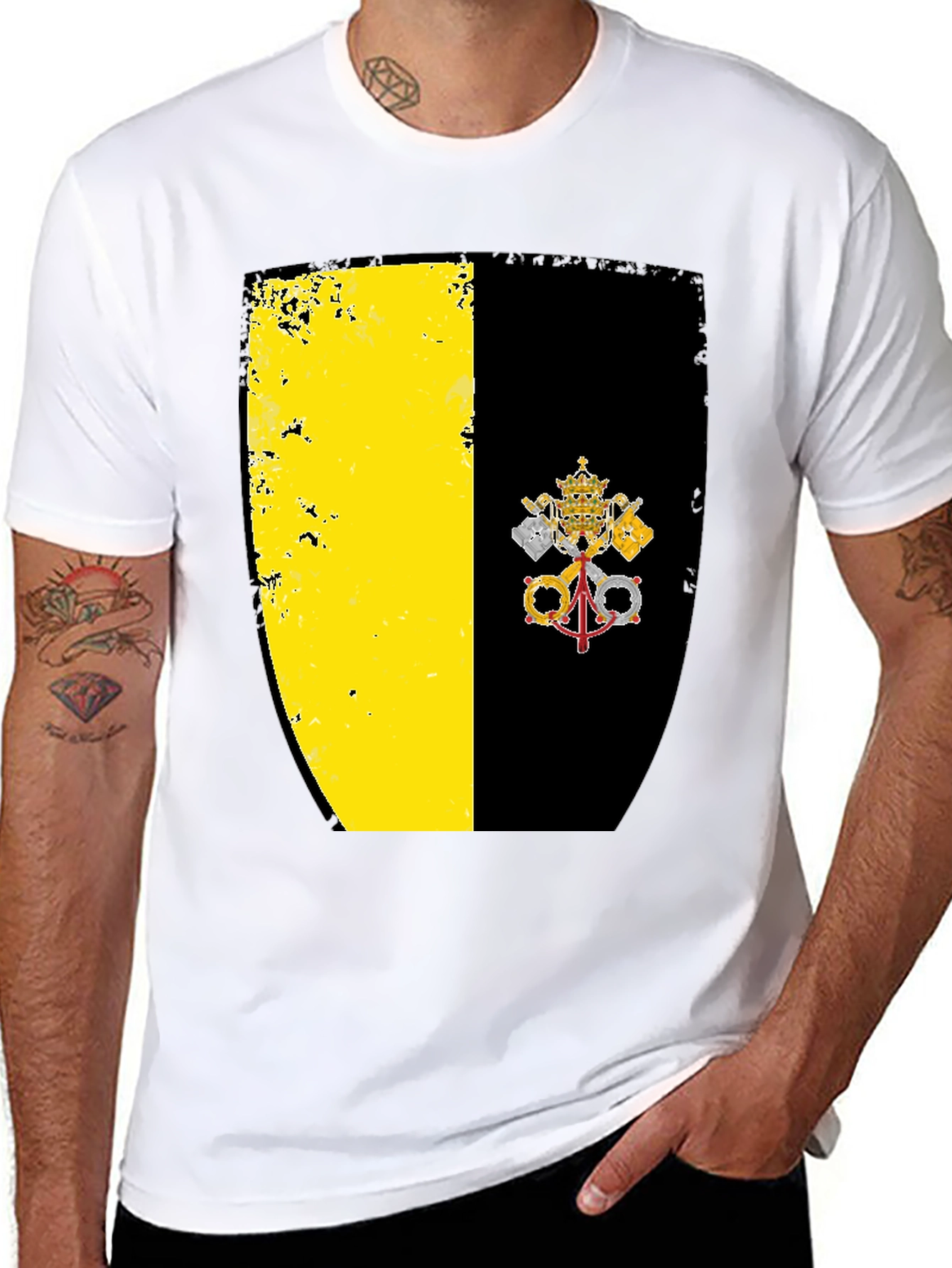 Vatican City Flag Graphic Tee - Black