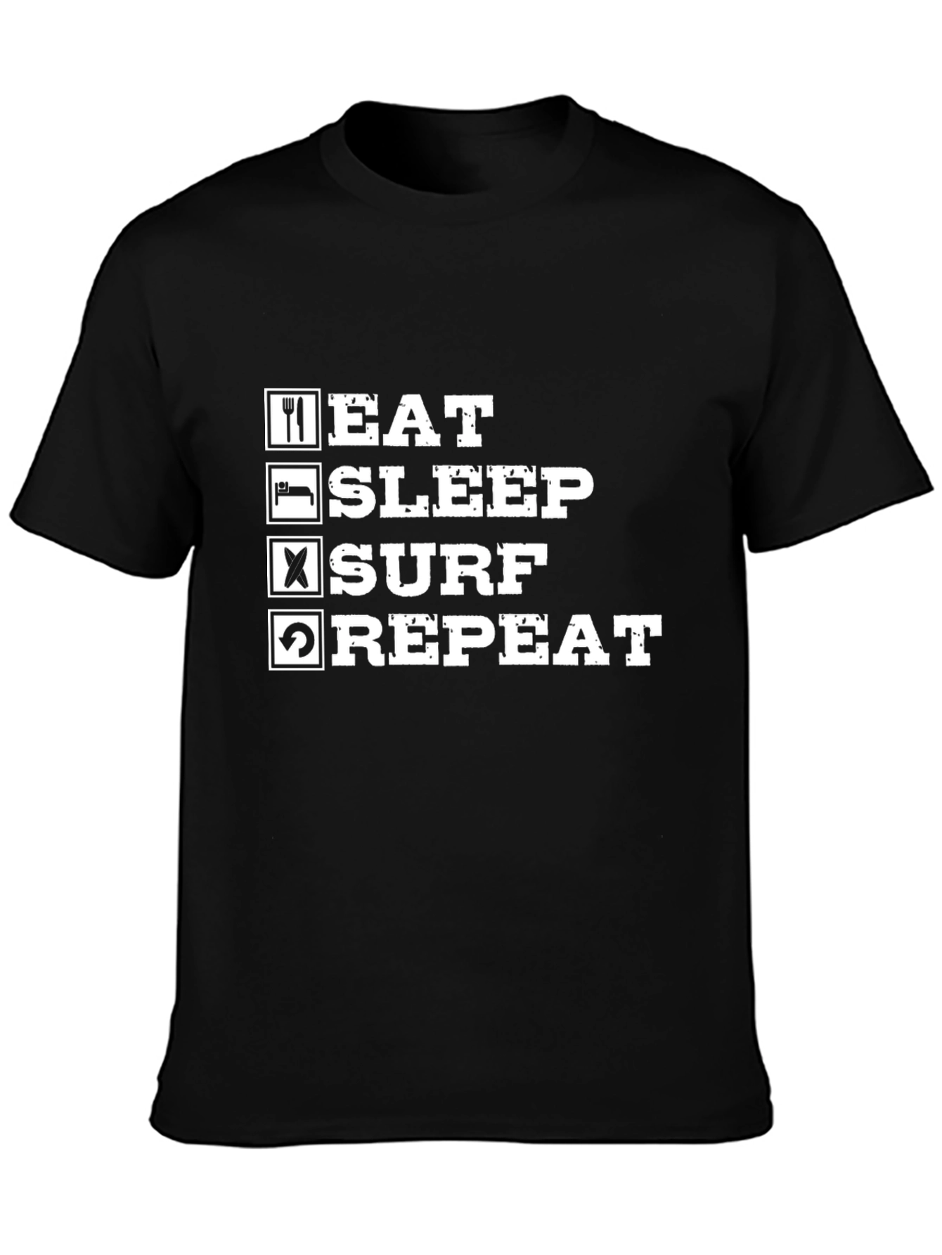 Eat Sleep Surf Repeat Black Graphic T-Shirt