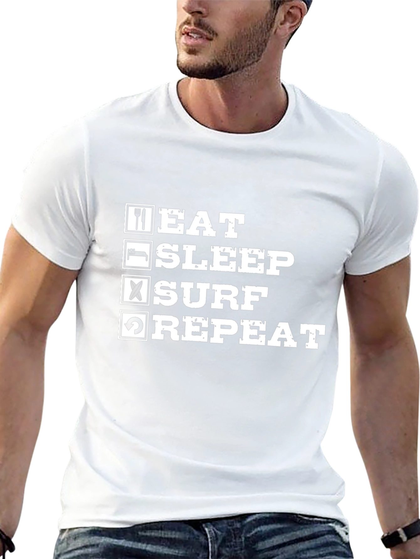 Eat Sleep Surf Repeat Black Graphic T-Shirt