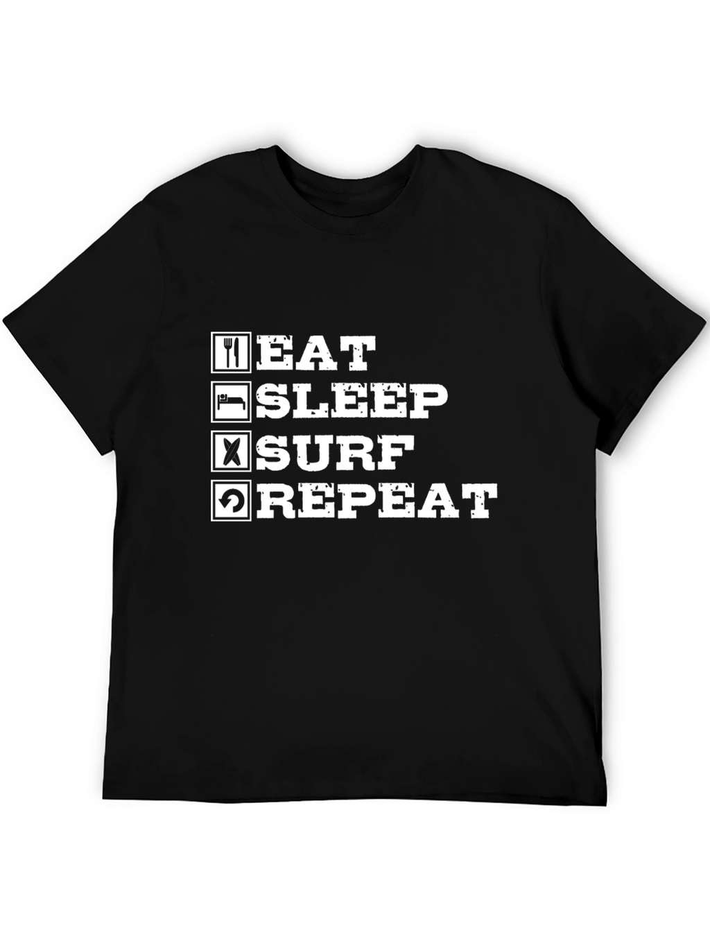 Eat Sleep Surf Repeat Black Graphic T-Shirt