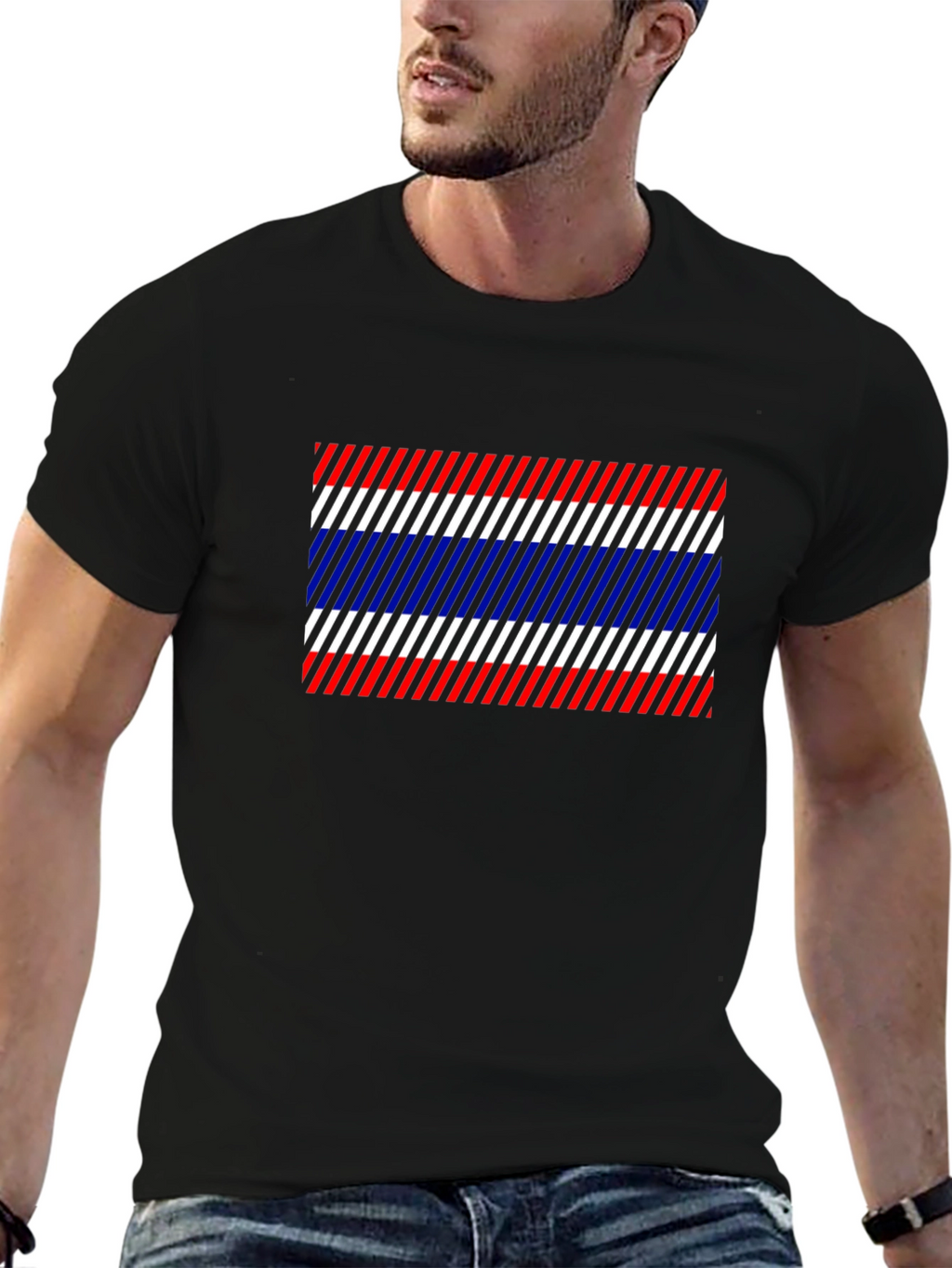 Thailand Flag Diagonal Stripes Black T-Shirt