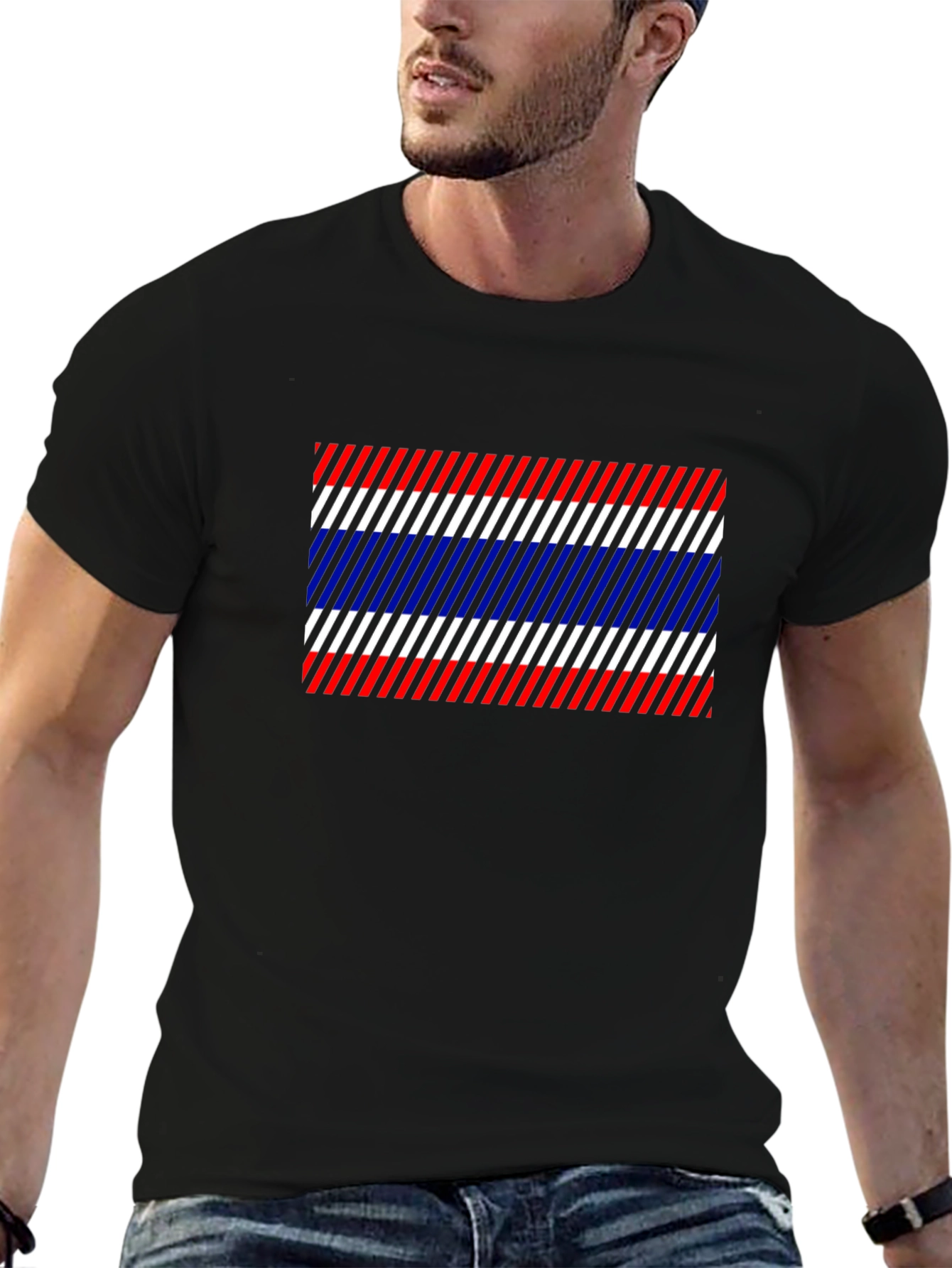 Thailand Flag Diagonal Stripes Black T-Shirt