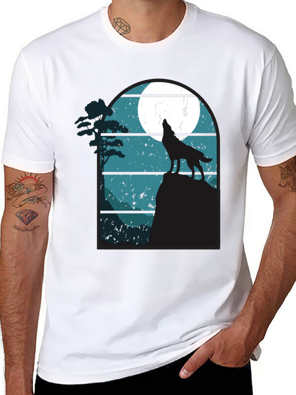 Wolf Howling at Moon Graphic T-Shirt