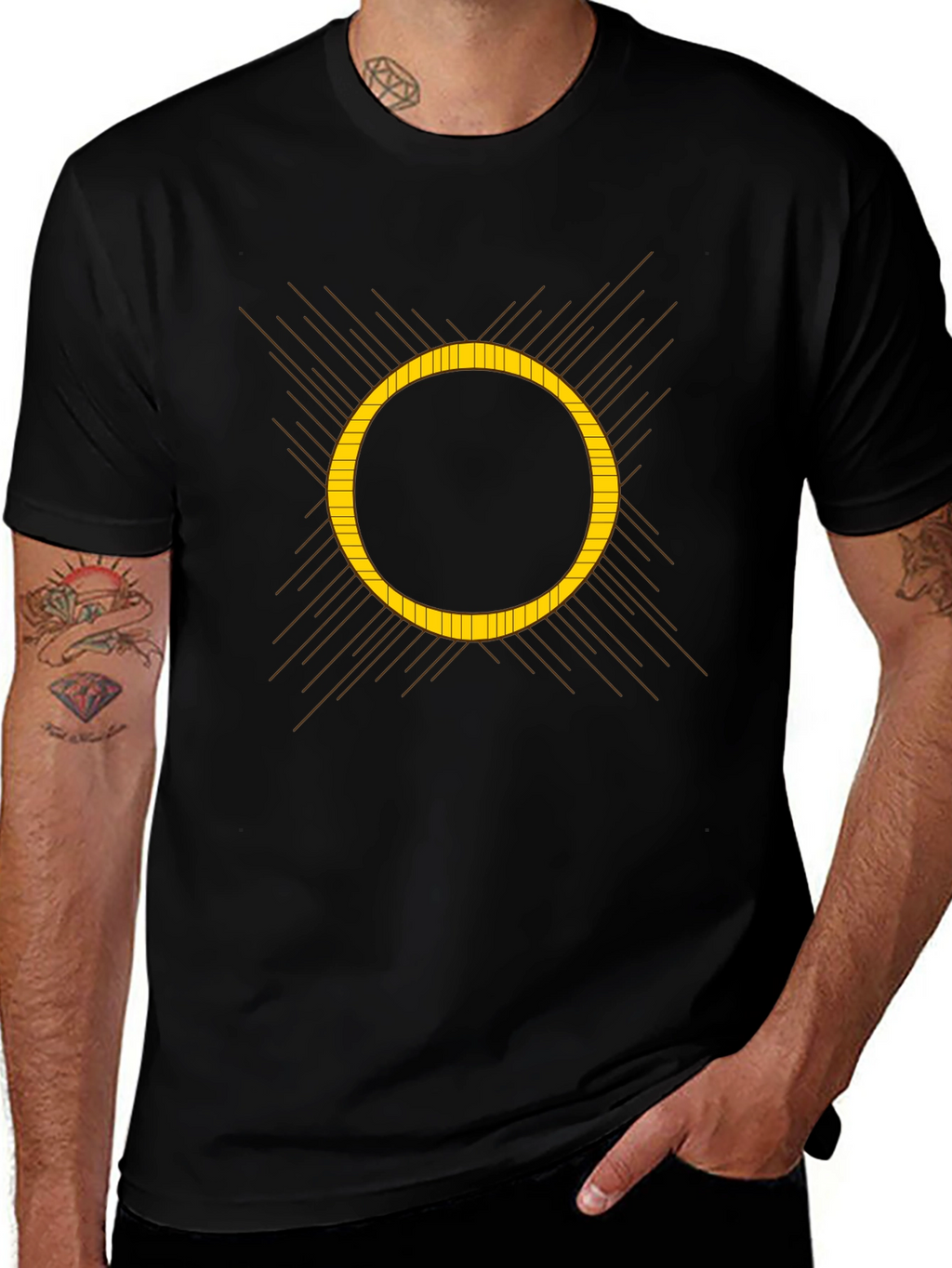 Geometric Eclipse Graphic Black T-Shirt
