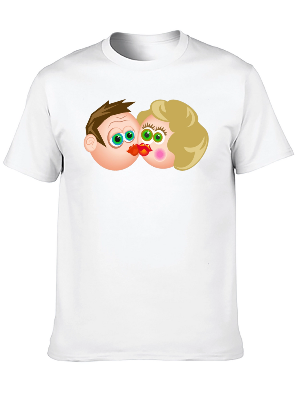 Cartoon Couple Kissing Black T-Shirt
