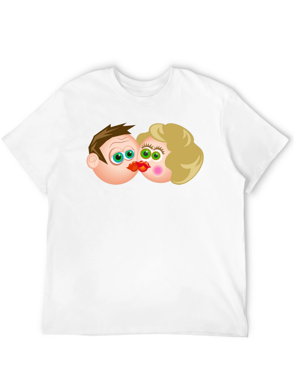Cartoon Couple Kissing Black T-Shirt