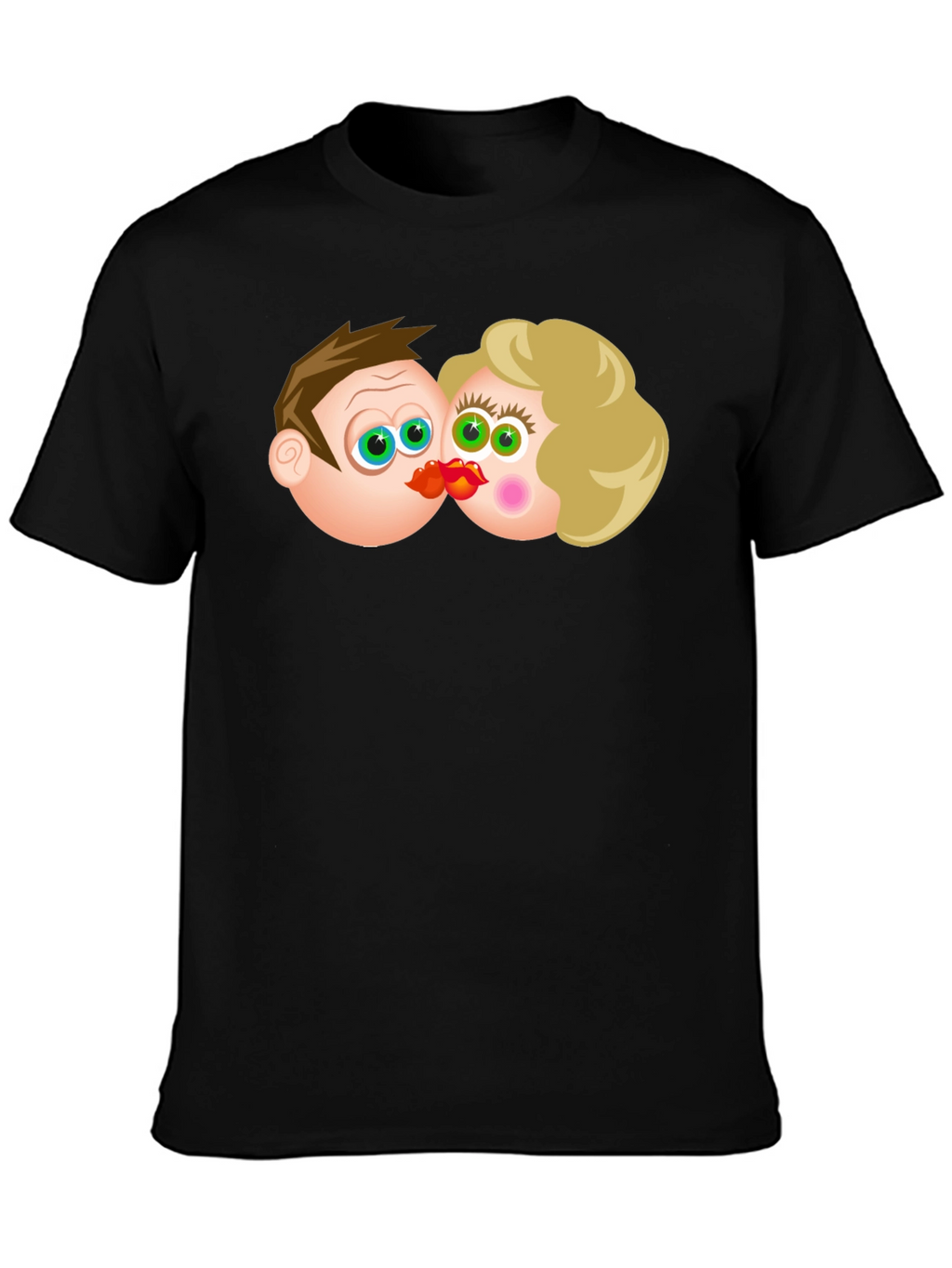 Cartoon Couple Kissing Black T-Shirt