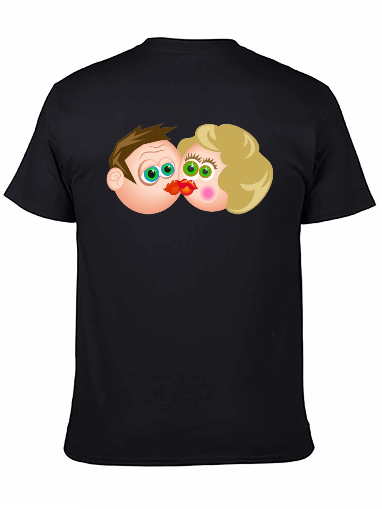 Cartoon Couple Kissing Black T-Shirt