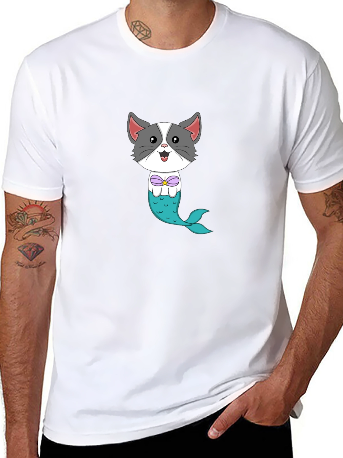 Cat Mermaid Graphic Tee - Fun Novelty Shirt