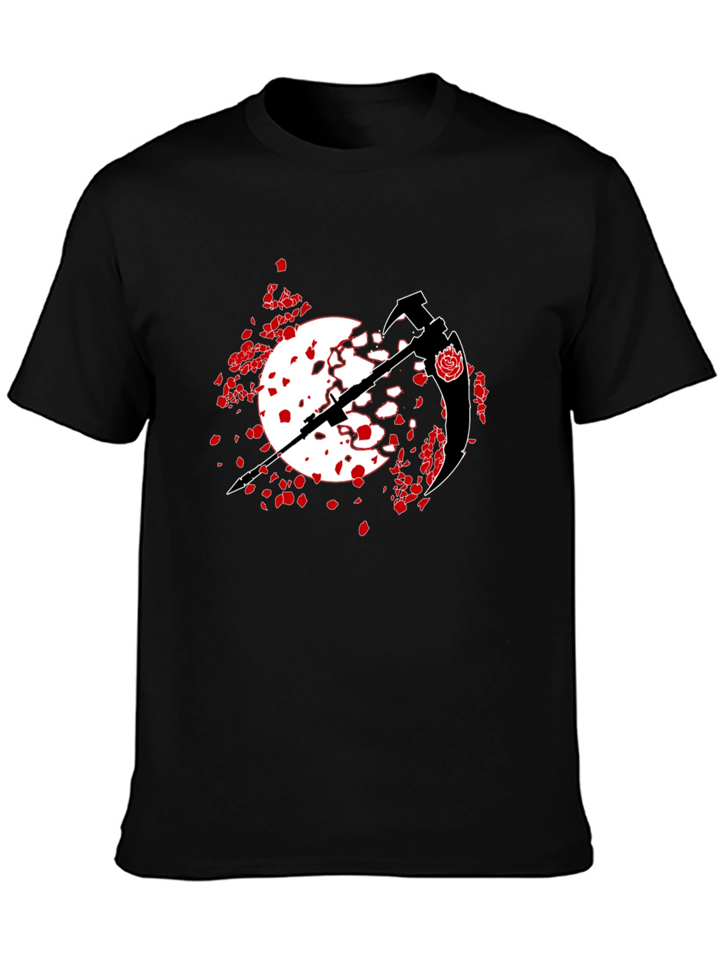 Black T-Shirt with Scythe and Rose Design