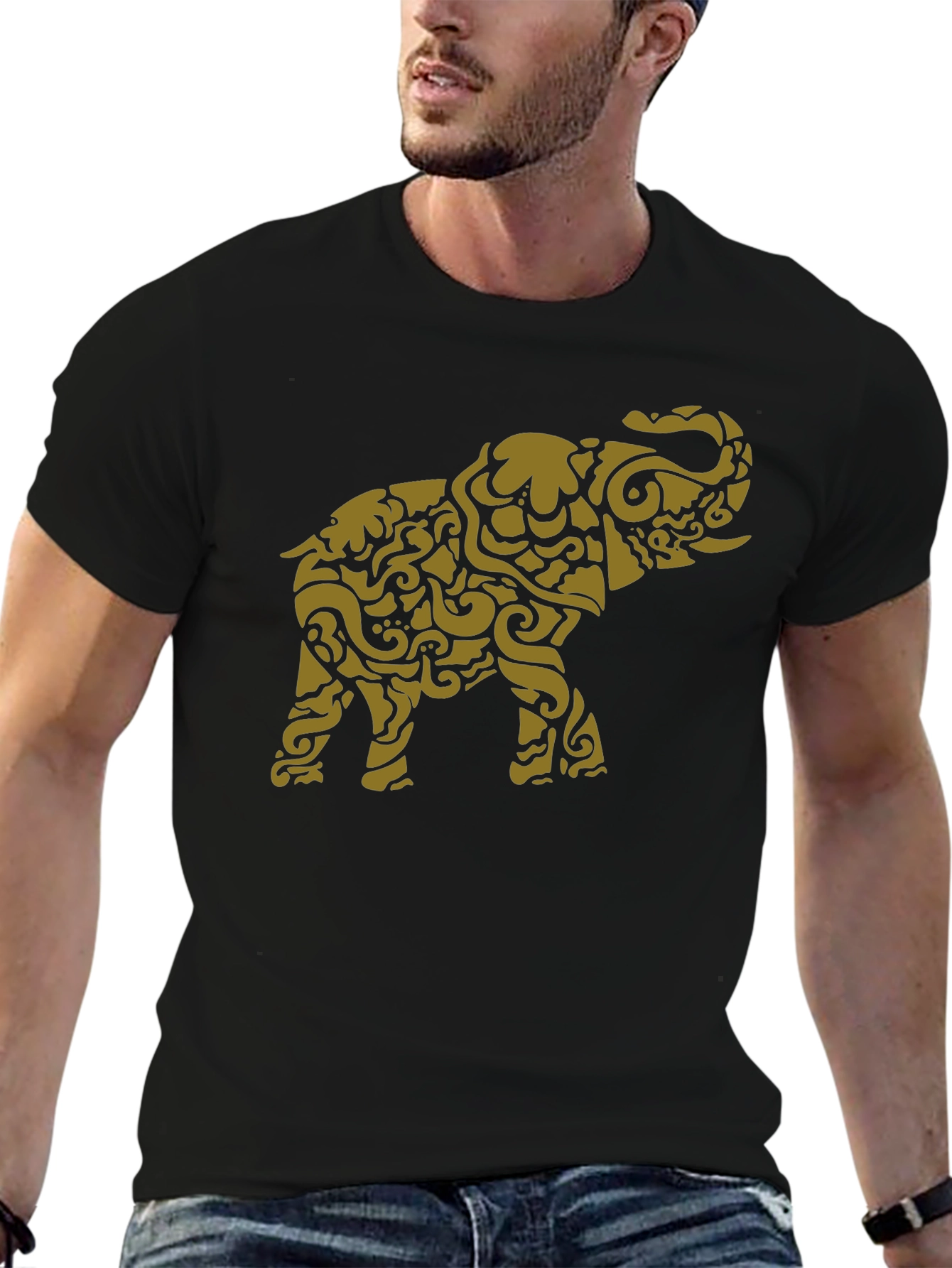 Stylish Elephant Graphic Tee - Black