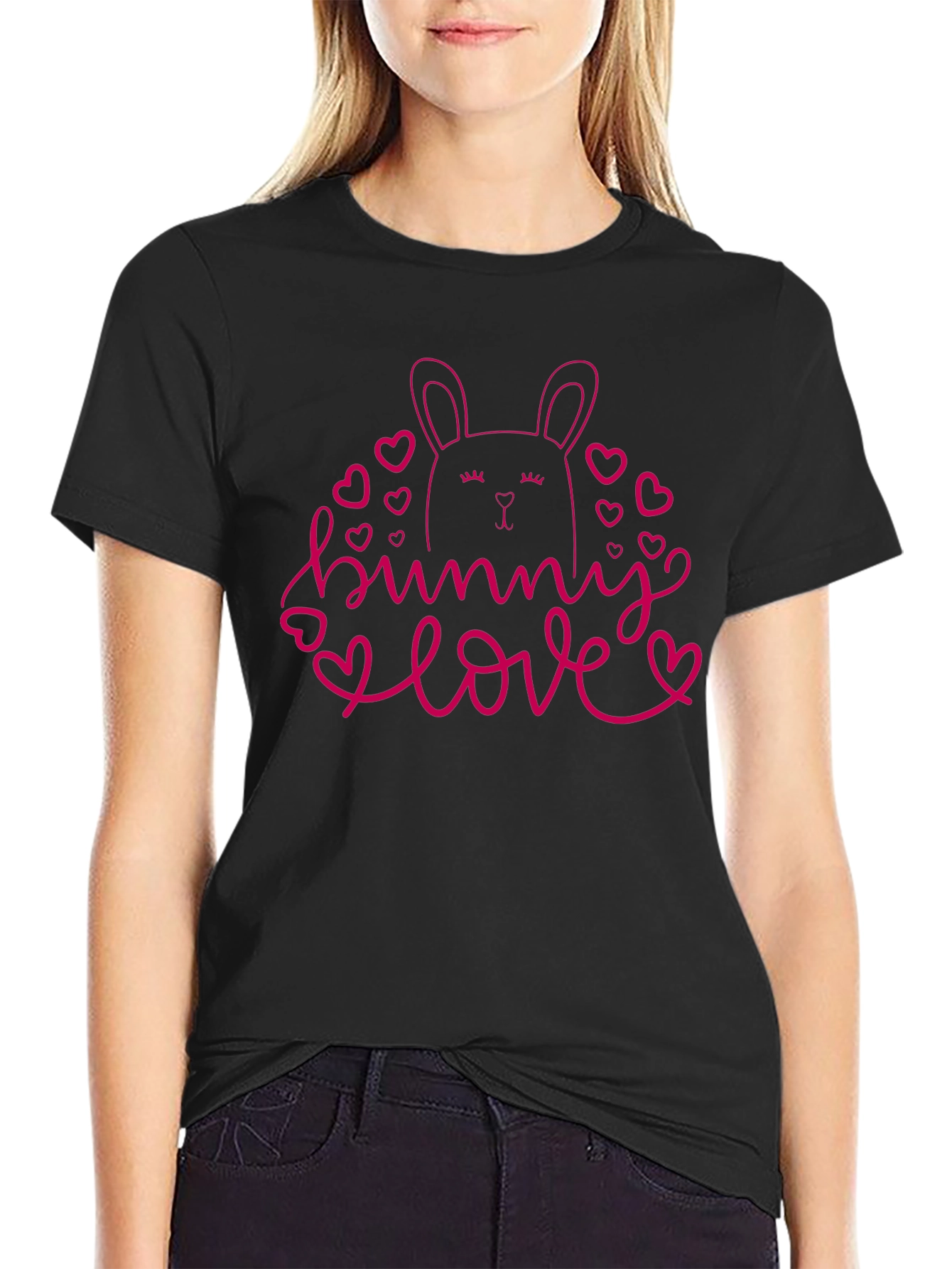 Bunny Love Black T-Shirt Cute Easter