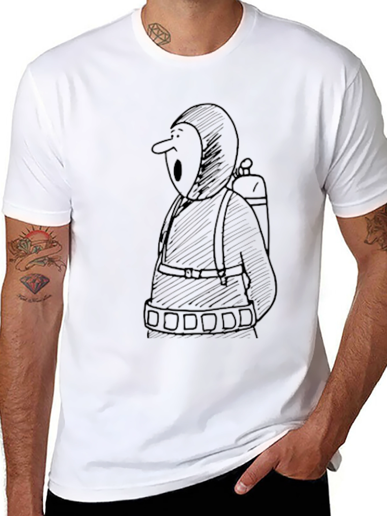 Black T-Shirt with Cartoon Figure Graphic