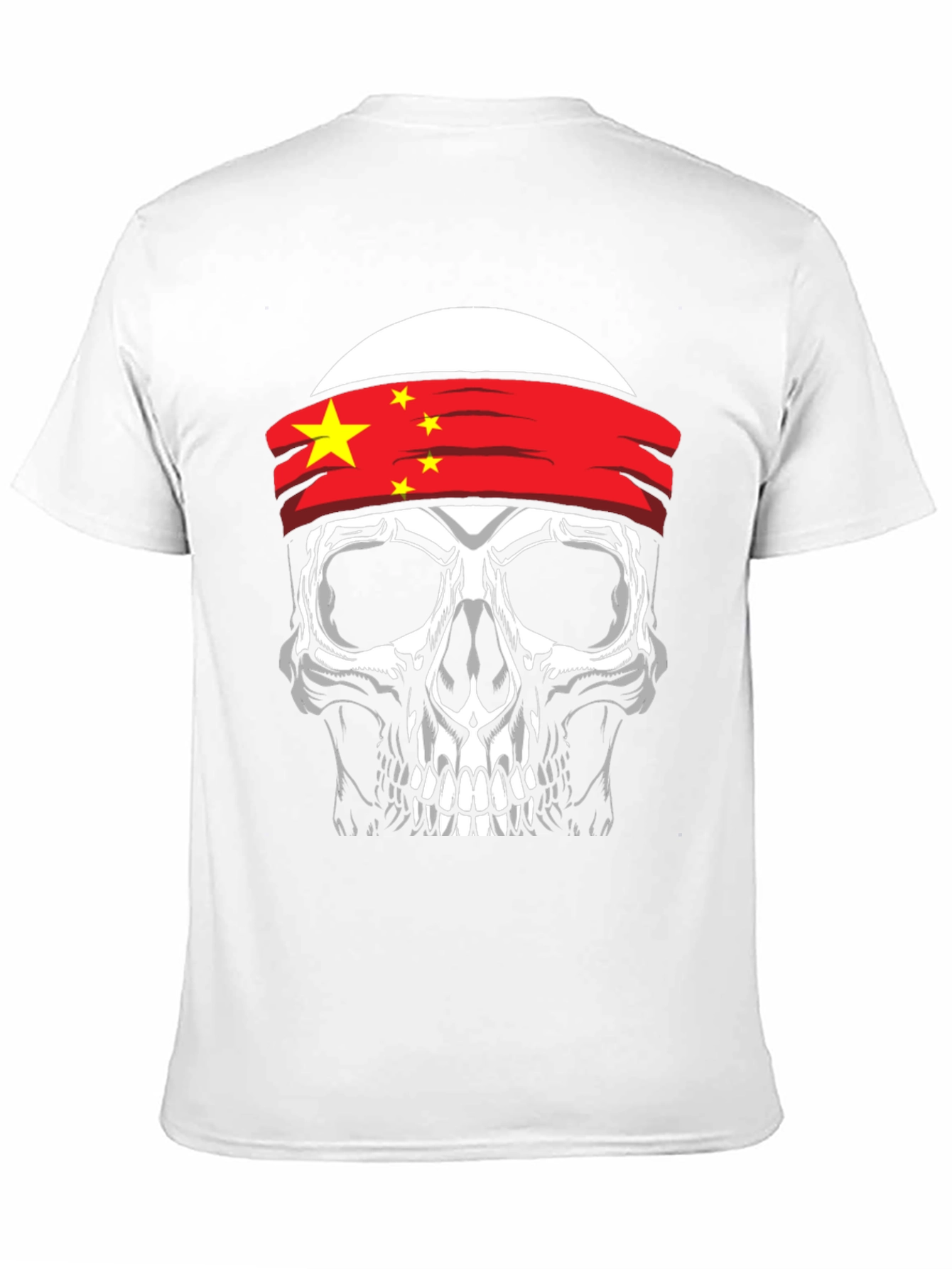 Skull with China Flag Headband Graphic T-Shirt