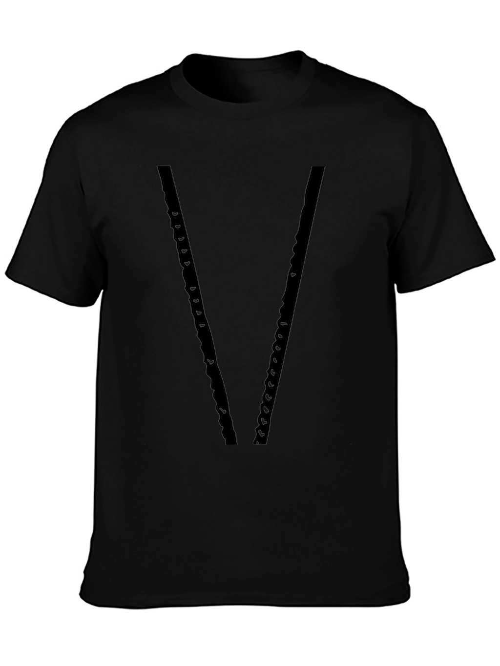 Mens Black V-Neck Chain Design T-Shirt