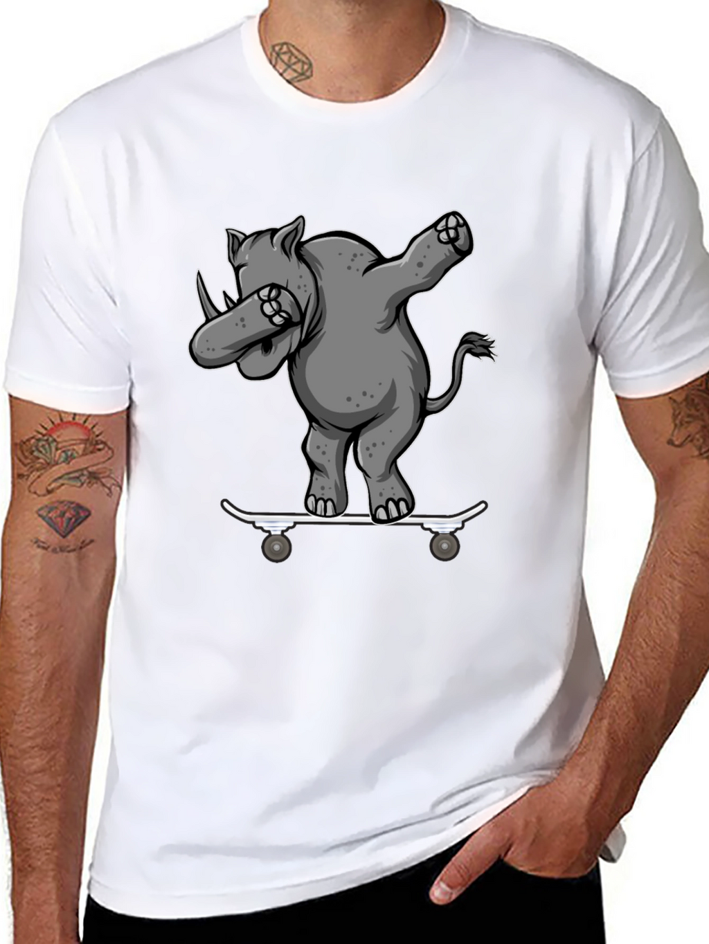 Rhino Skater Dab T-Shirt - Cool Animal Tee
