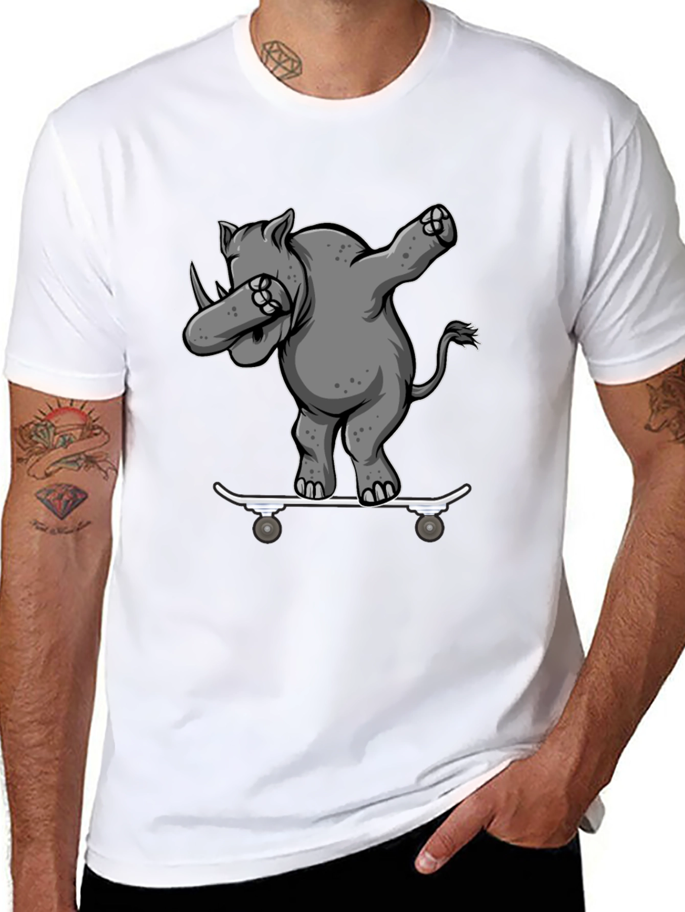Rhino Skater Dab T-Shirt - Cool Animal Tee