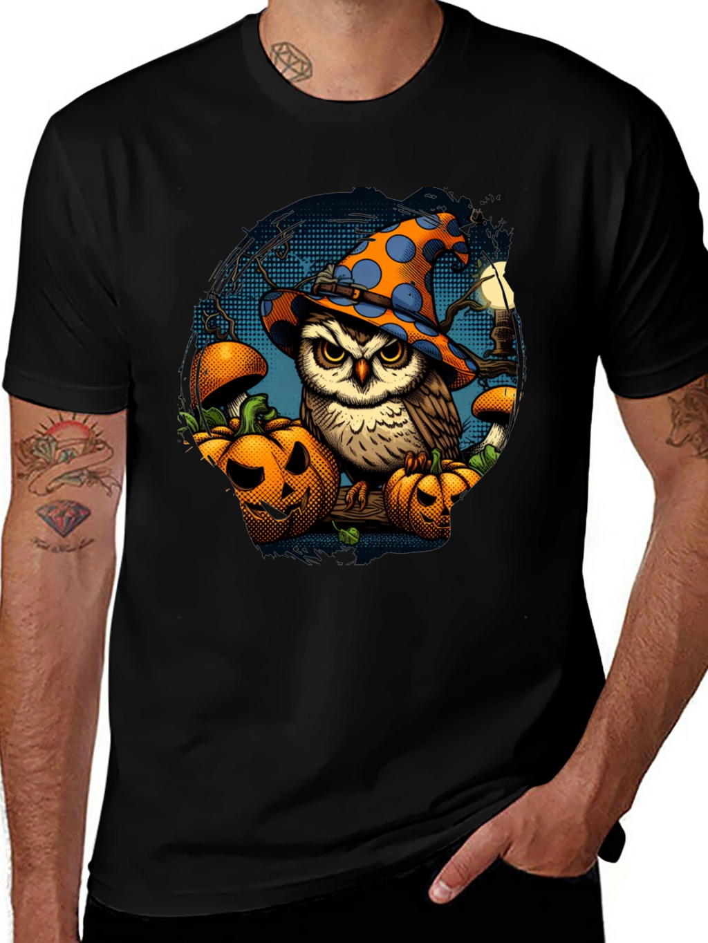 Halloween Owl T-Shirt with Pumpkins