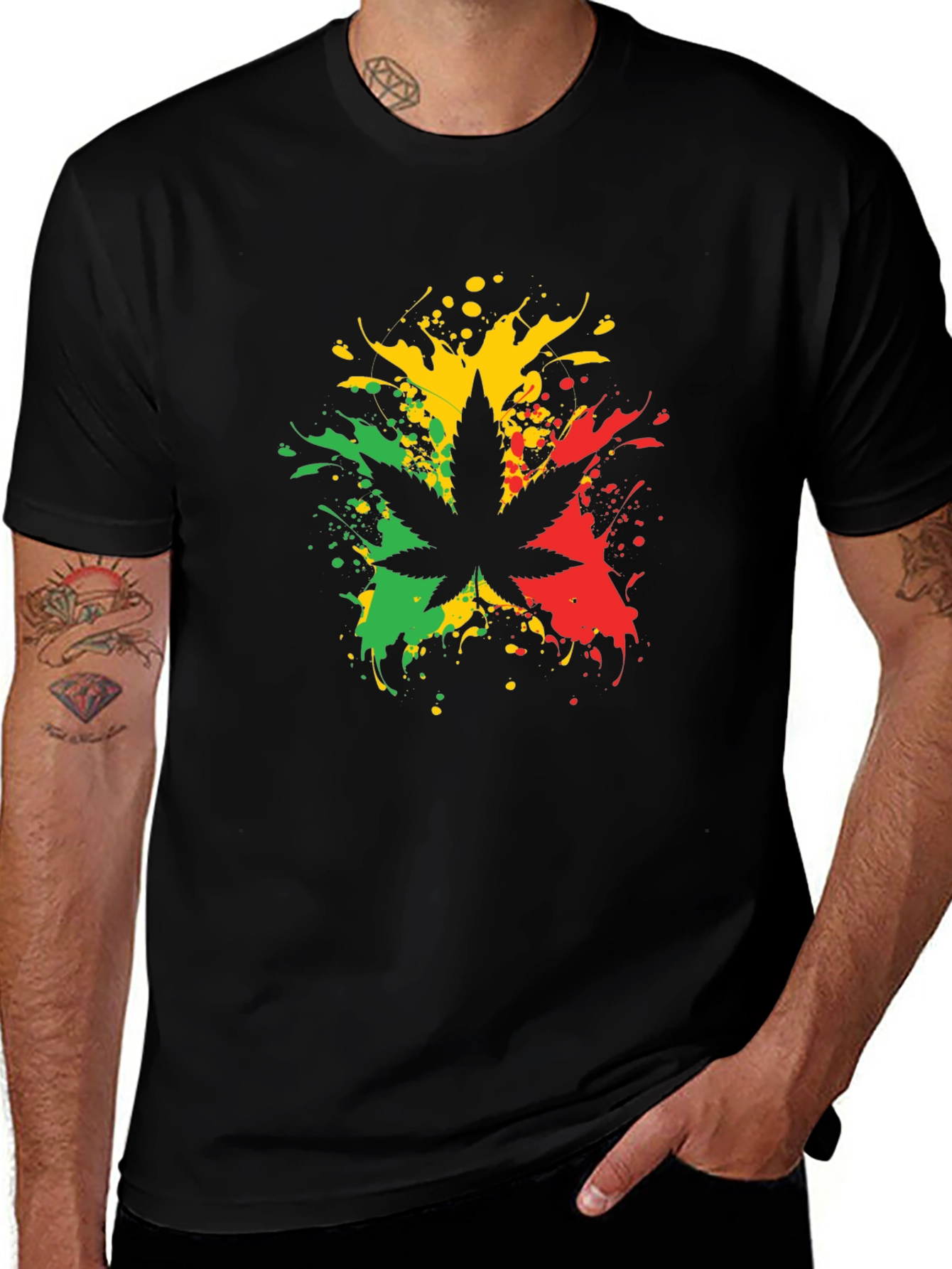 Rasta Leaf Black T-Shirt - Reggae Vibes