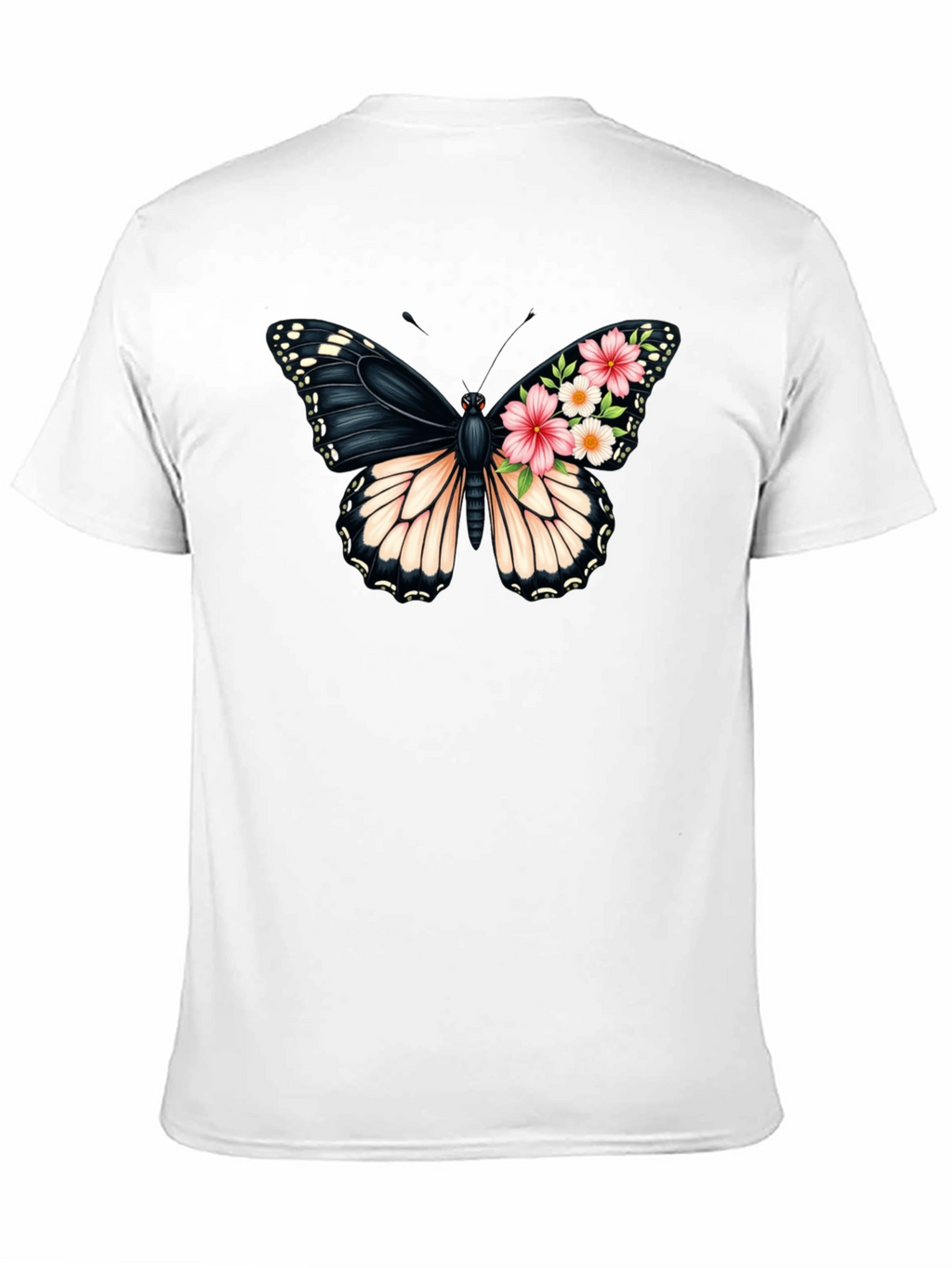 Butterfly Floral Graphic Black T-Shirt