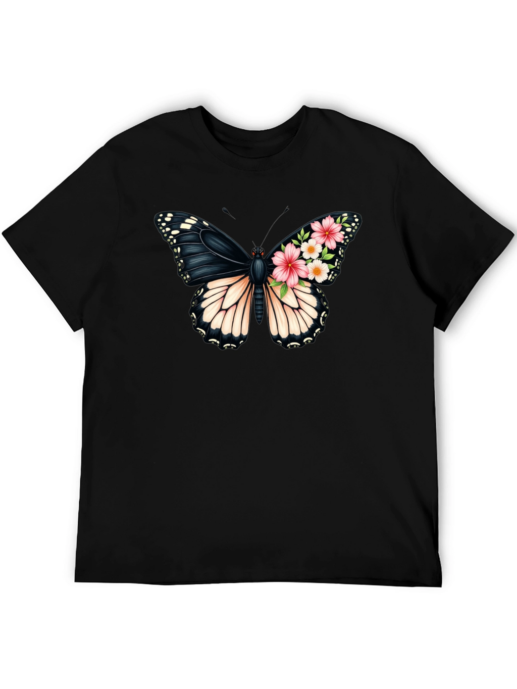 Butterfly Floral Graphic Black T-Shirt
