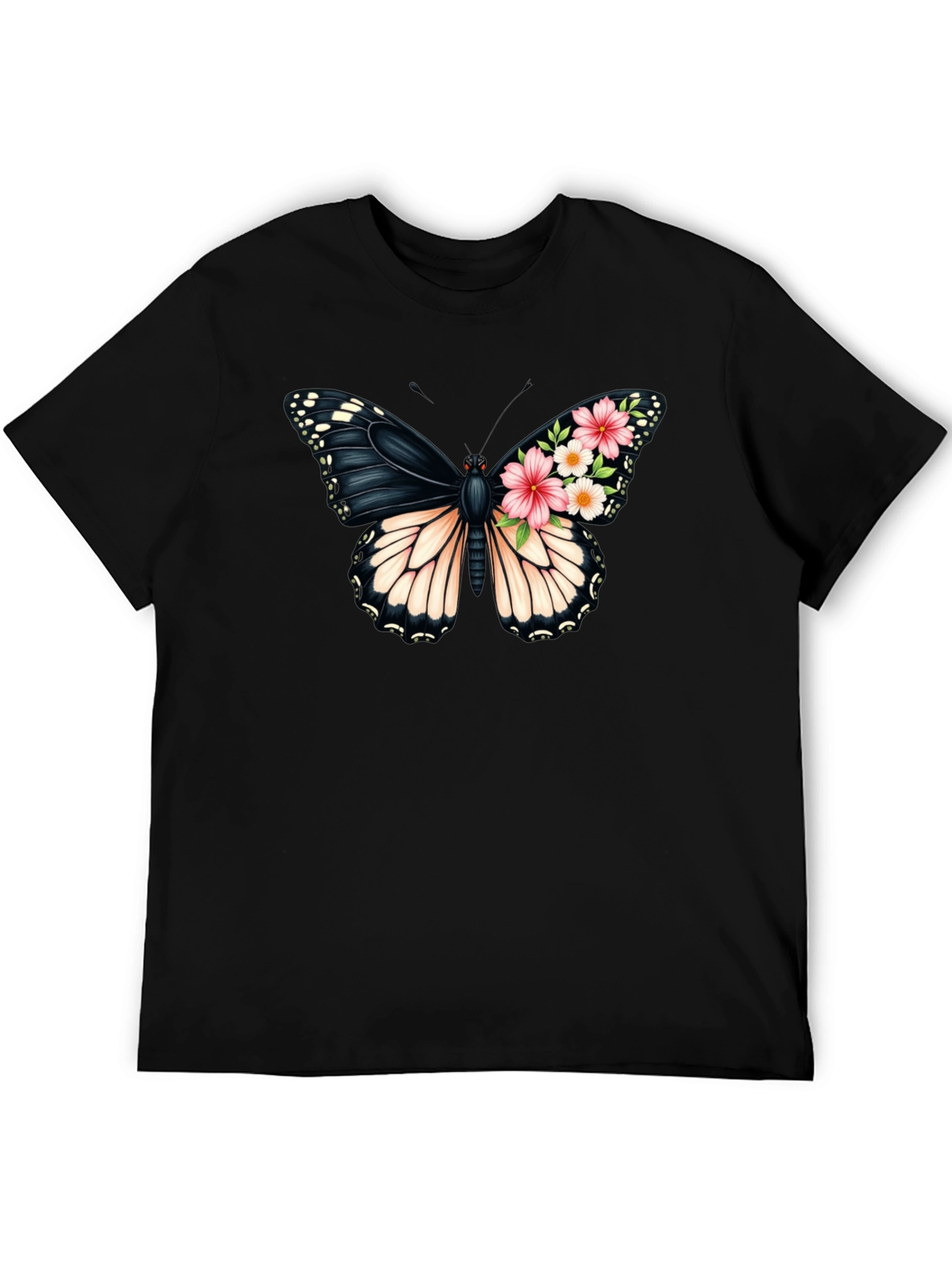 Butterfly Floral Graphic Black T-Shirt