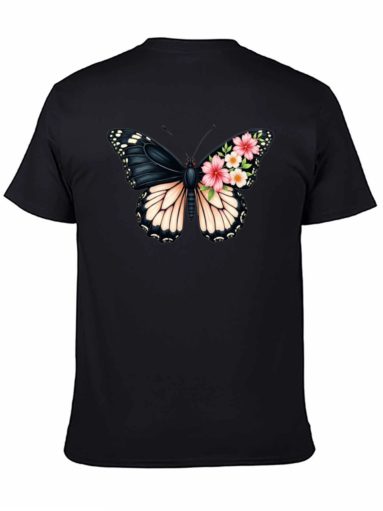 Butterfly Floral Graphic Black T-Shirt