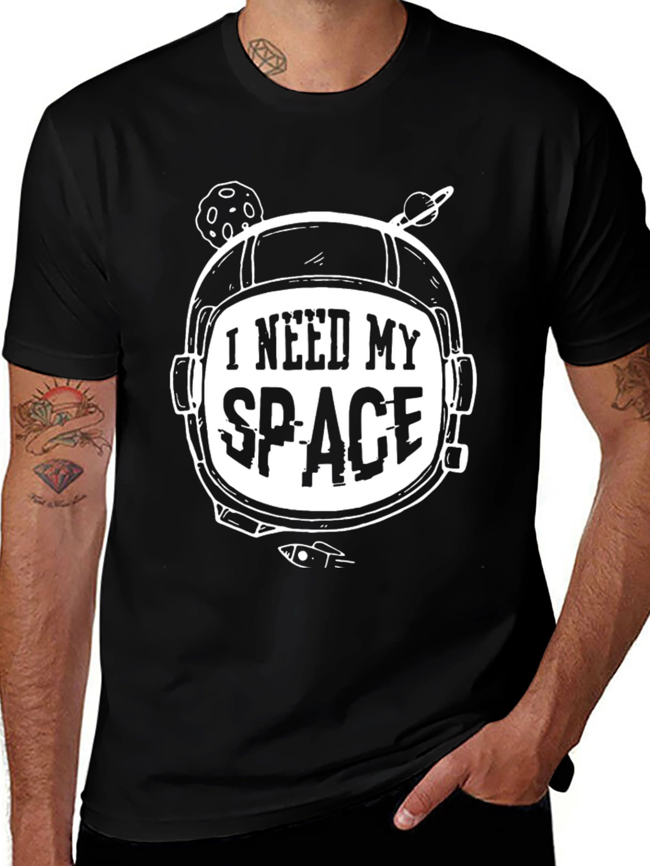 I Need My Space Black T-Shirt - Astronaut Design