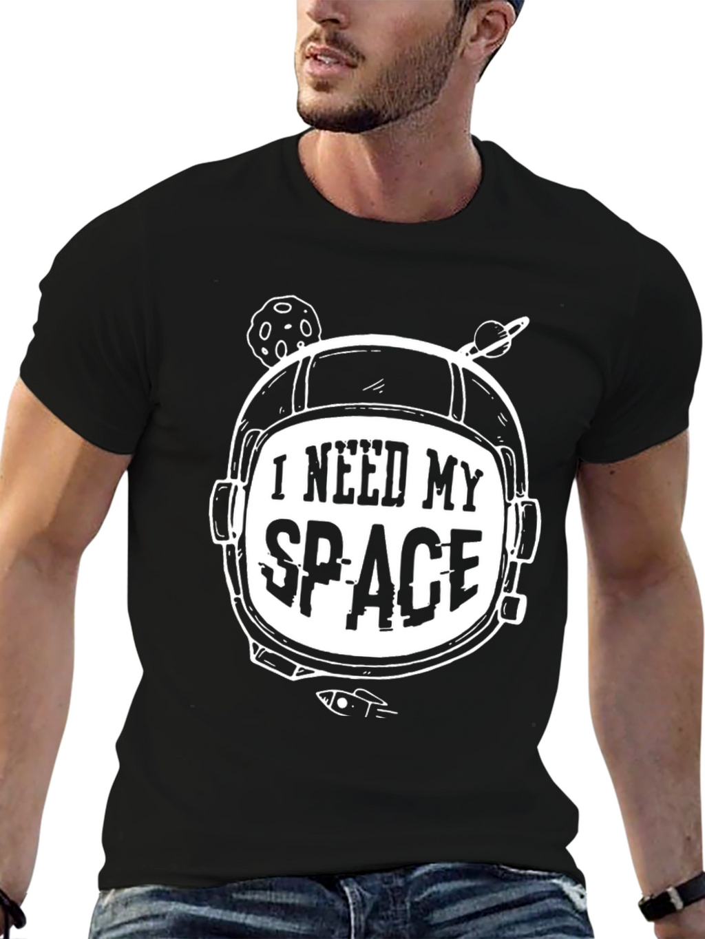 I Need My Space Black T-Shirt - Astronaut Design