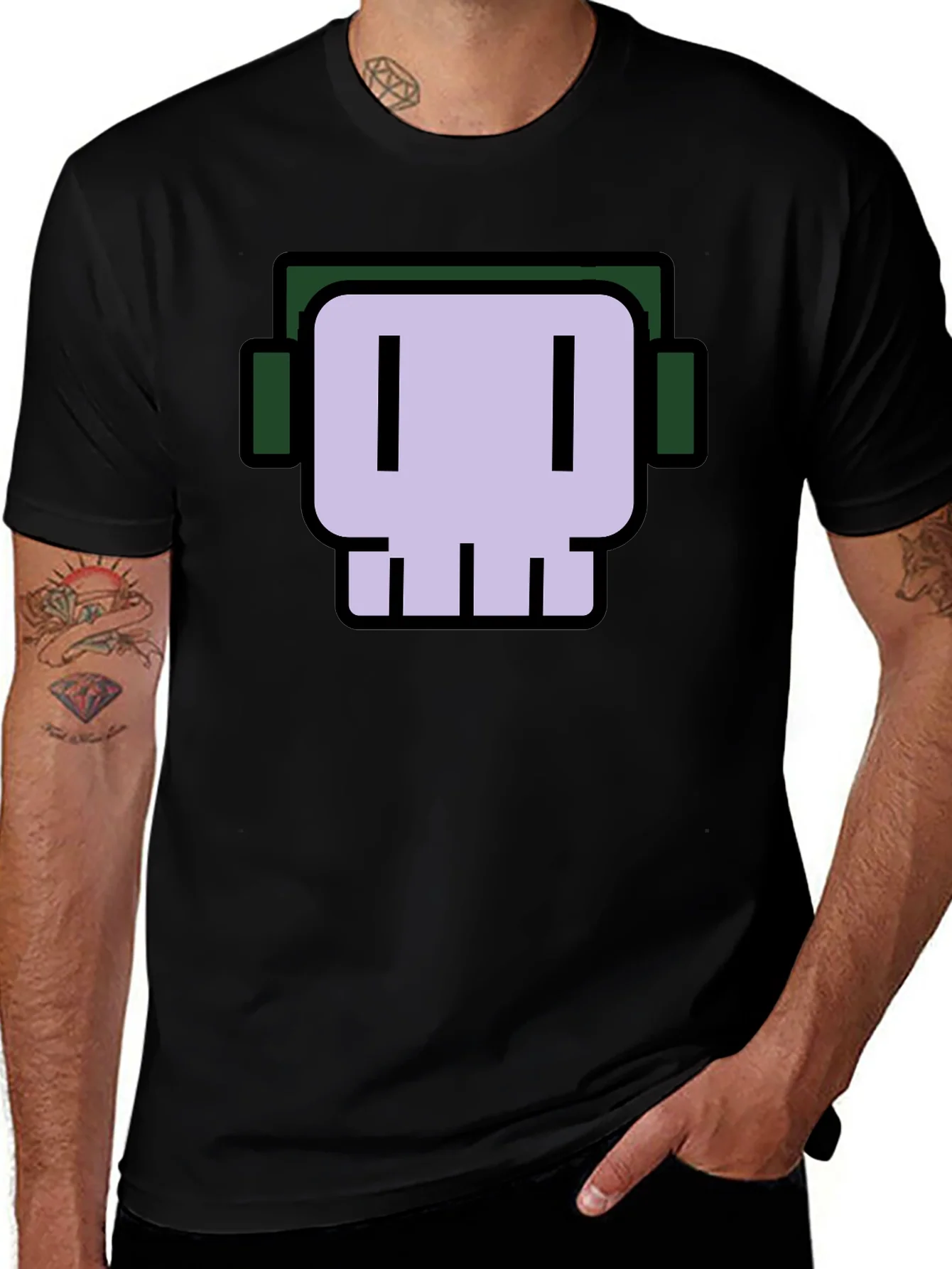 Skull with Headphones Graphic Tee - Black