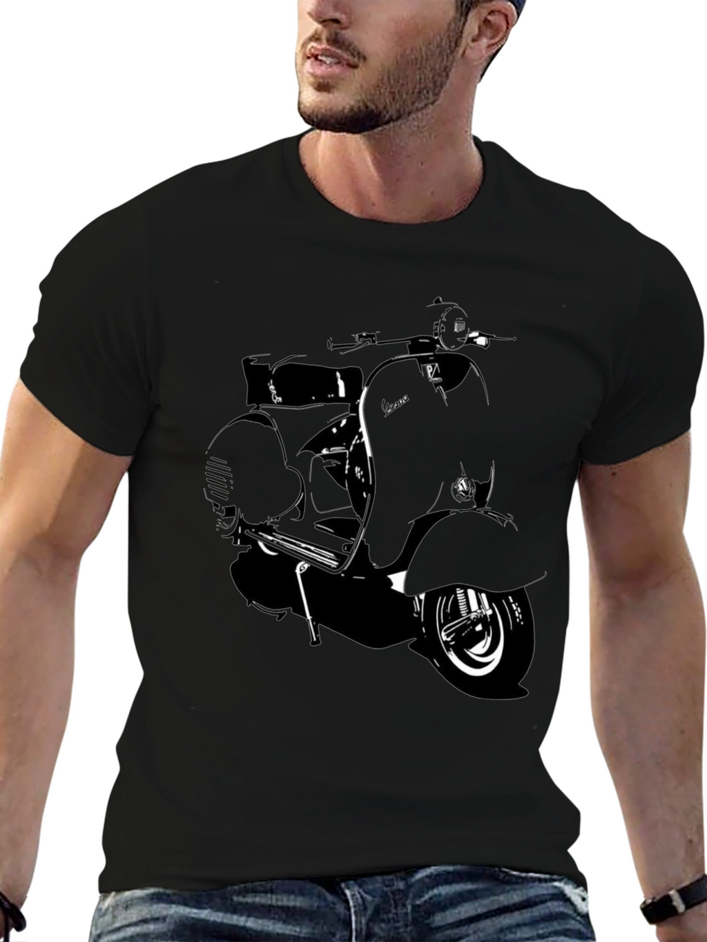 Retro Scooter Graphic T-Shirt - Black
