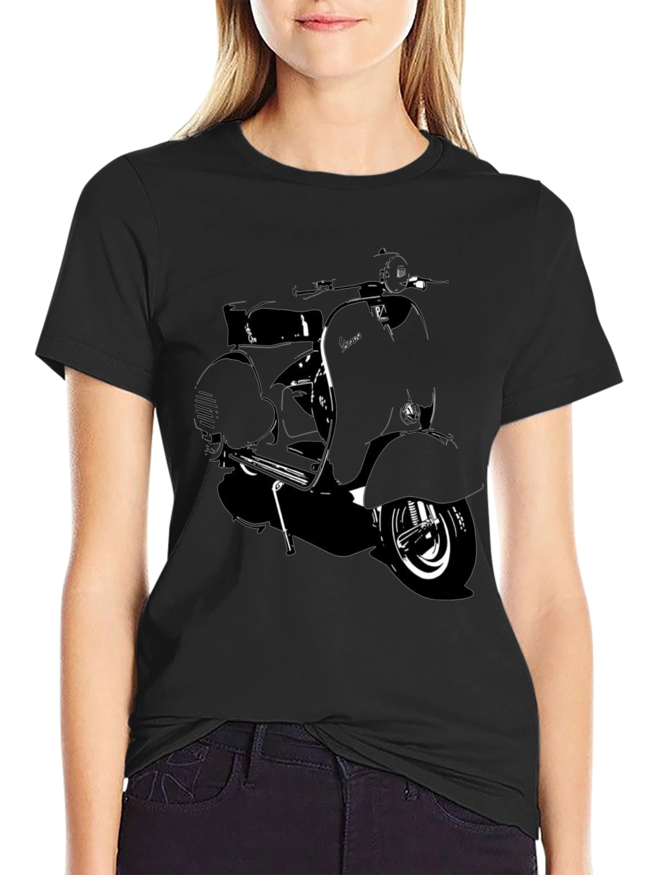 Retro Scooter Graphic T-Shirt - Black