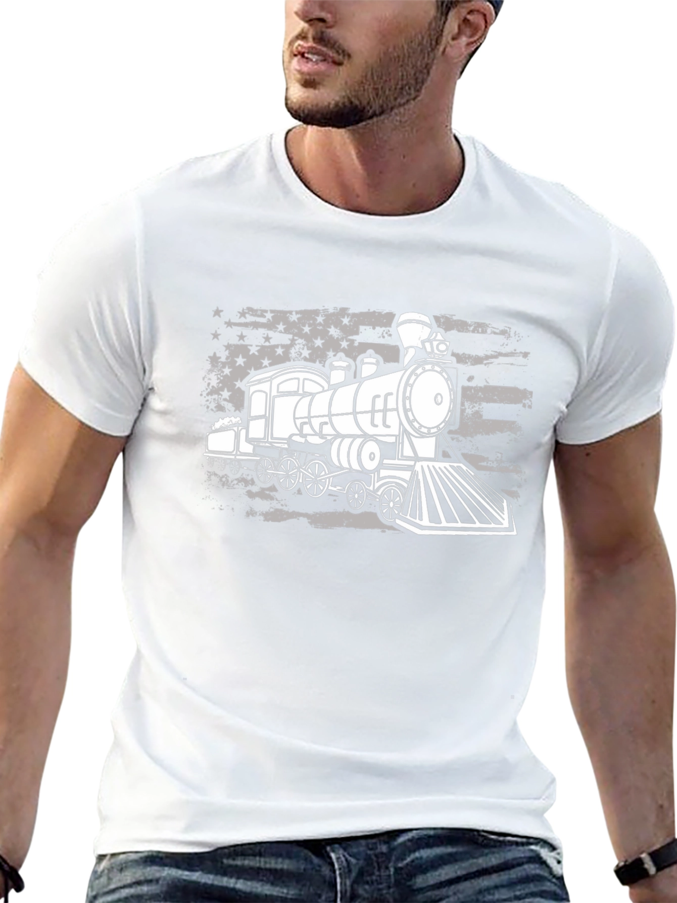 Train American Flag Graphic T-Shirt