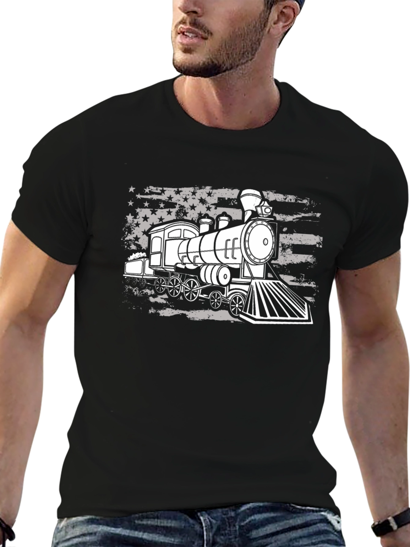 Train American Flag Graphic T-Shirt