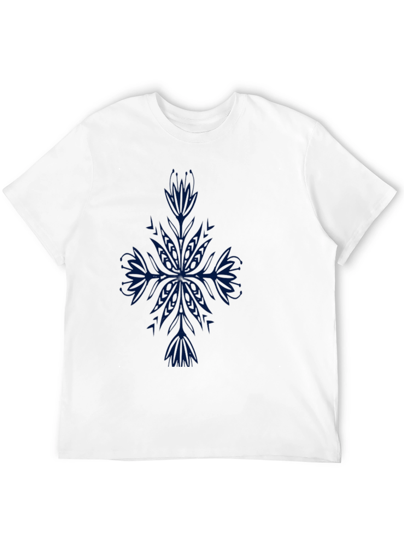 Mens Black T-Shirt with Blue Floral Design