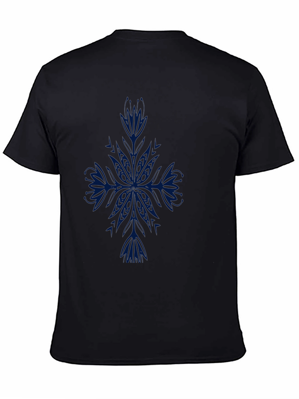 Mens Black T-Shirt with Blue Floral Design