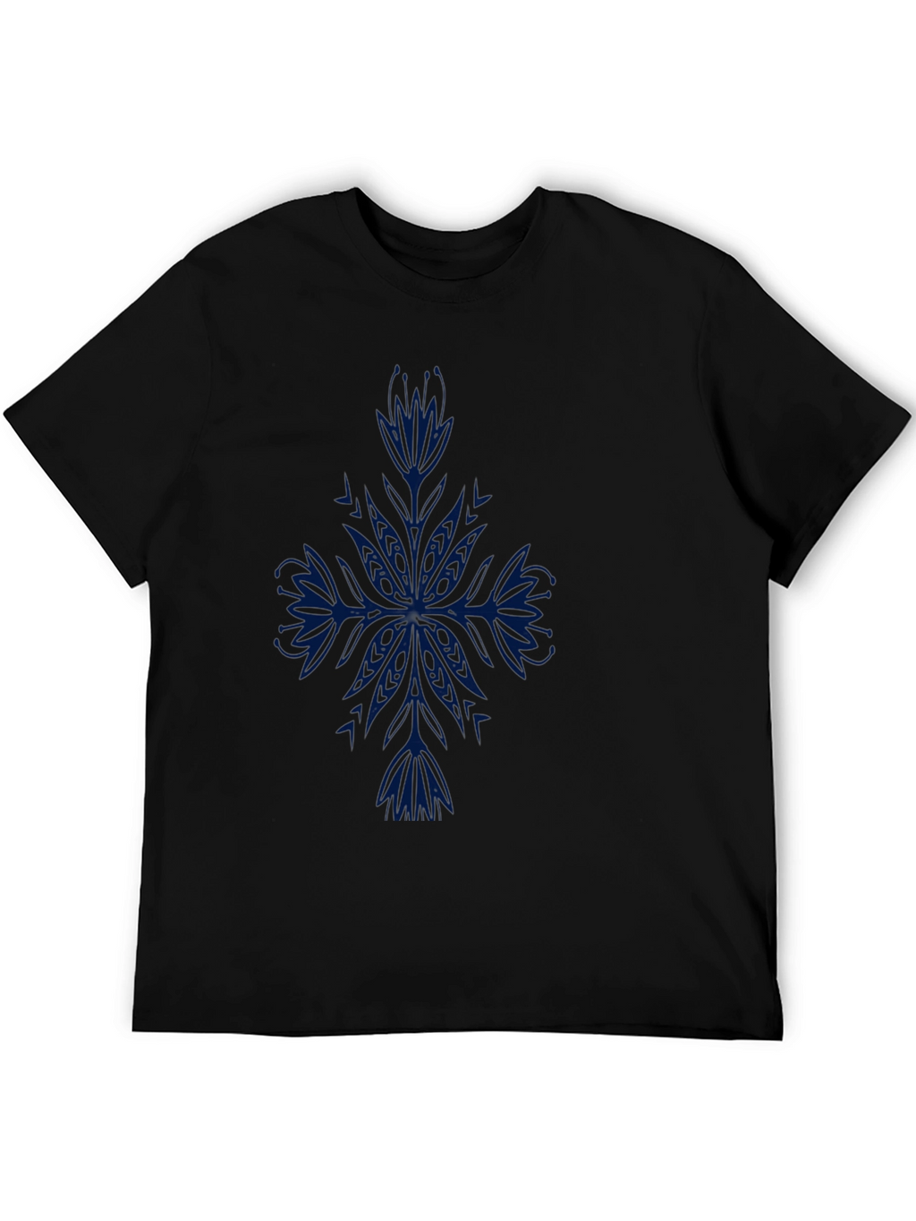 Mens Black T-Shirt with Blue Floral Design