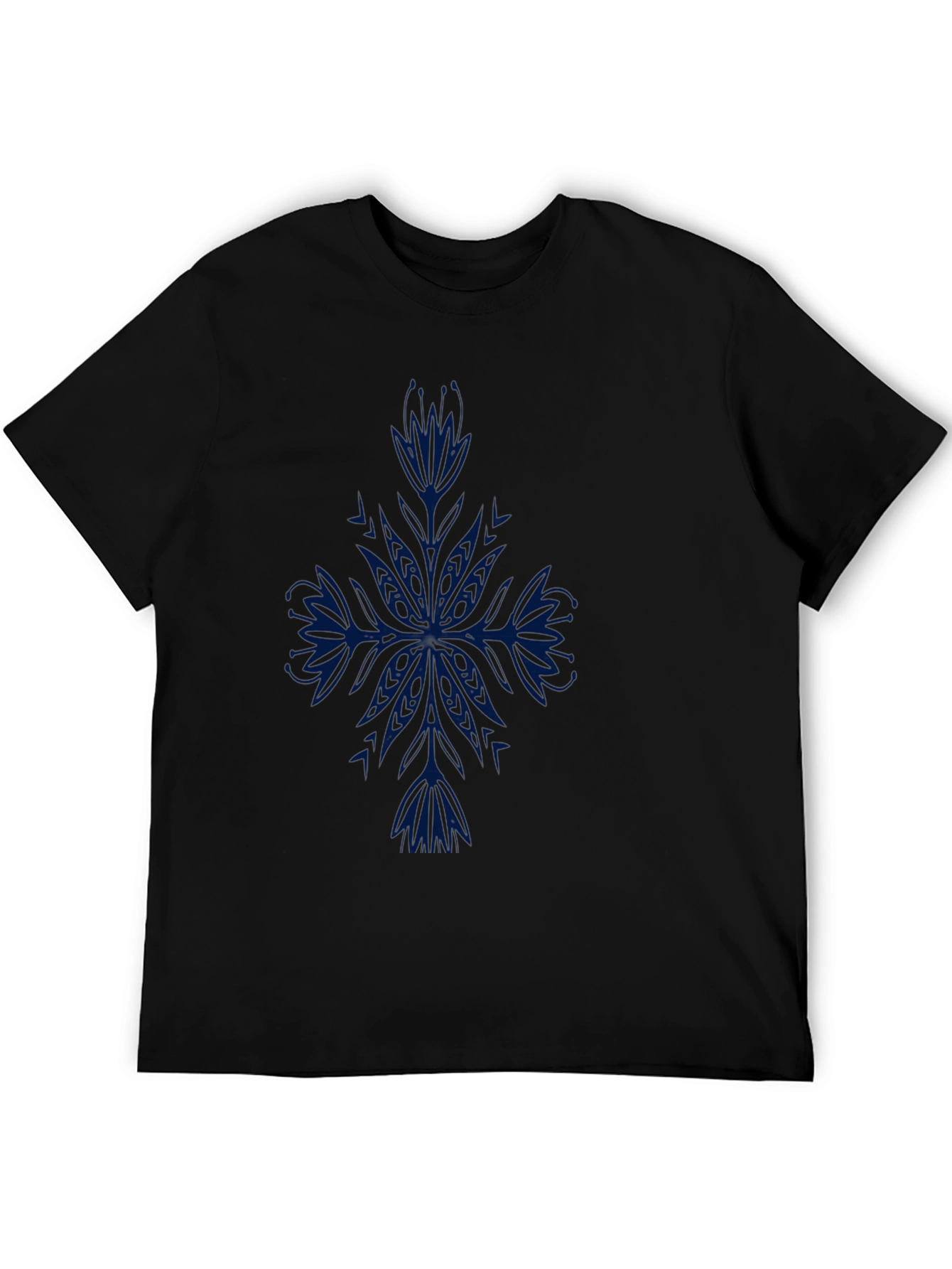 Mens Black T-Shirt with Blue Floral Design