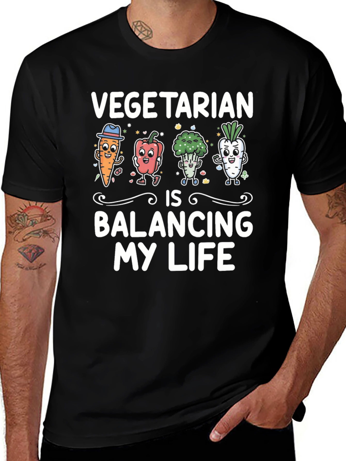 Vegetarian Balancing Life Graphic T-Shirt