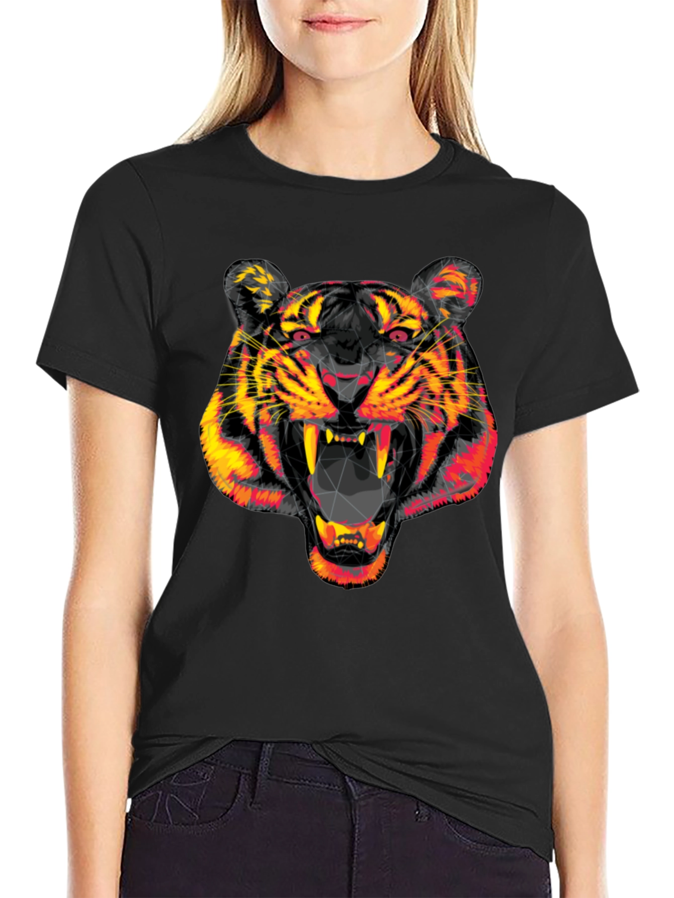 Geometric Tiger Head Black Graphic Tee