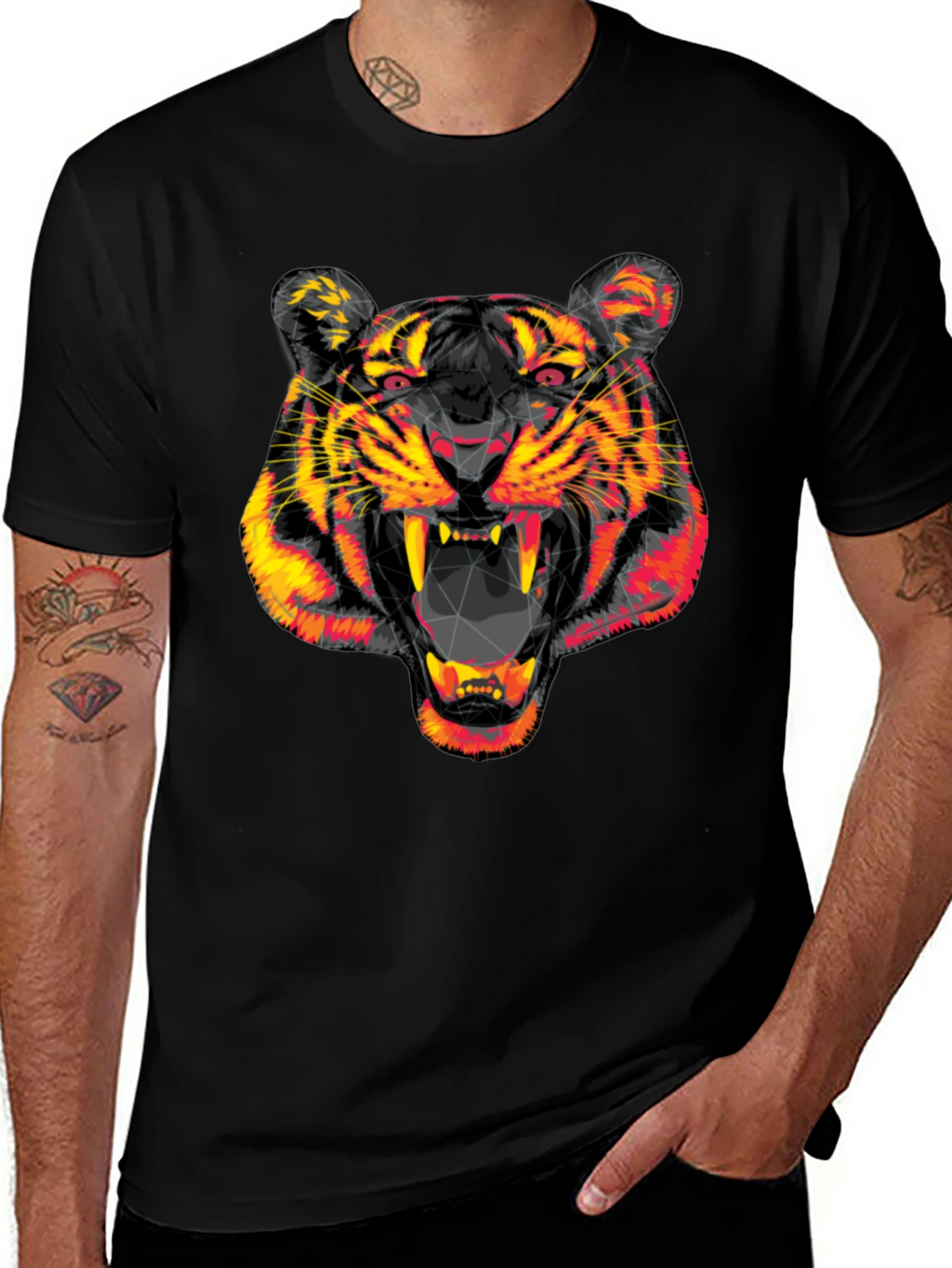 Geometric Tiger Head Black Graphic Tee