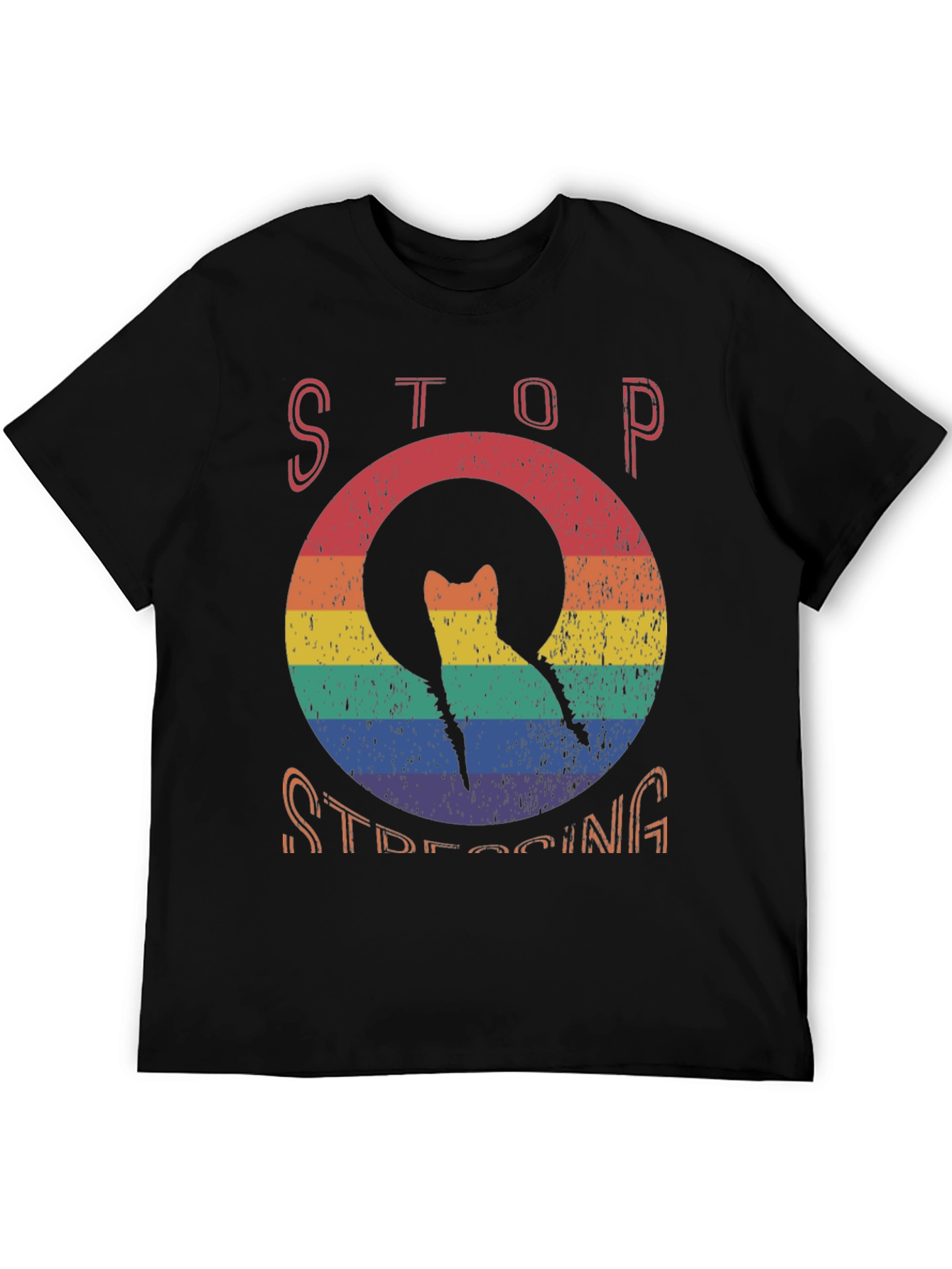 Stop Stressing Cat Tee - Rainbow Design