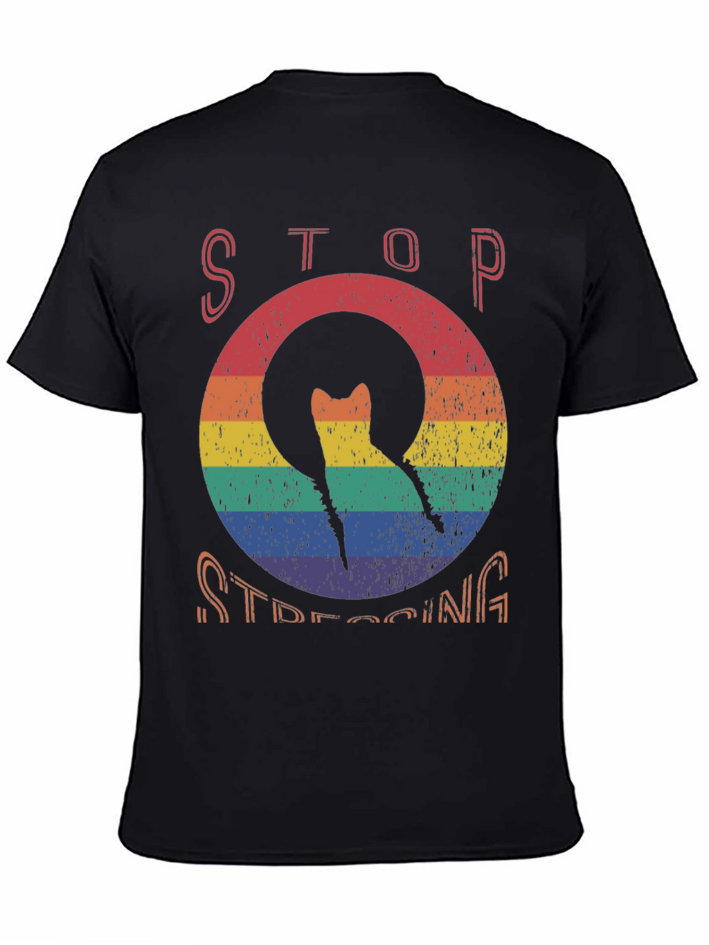 Stop Stressing Cat Tee - Rainbow Design