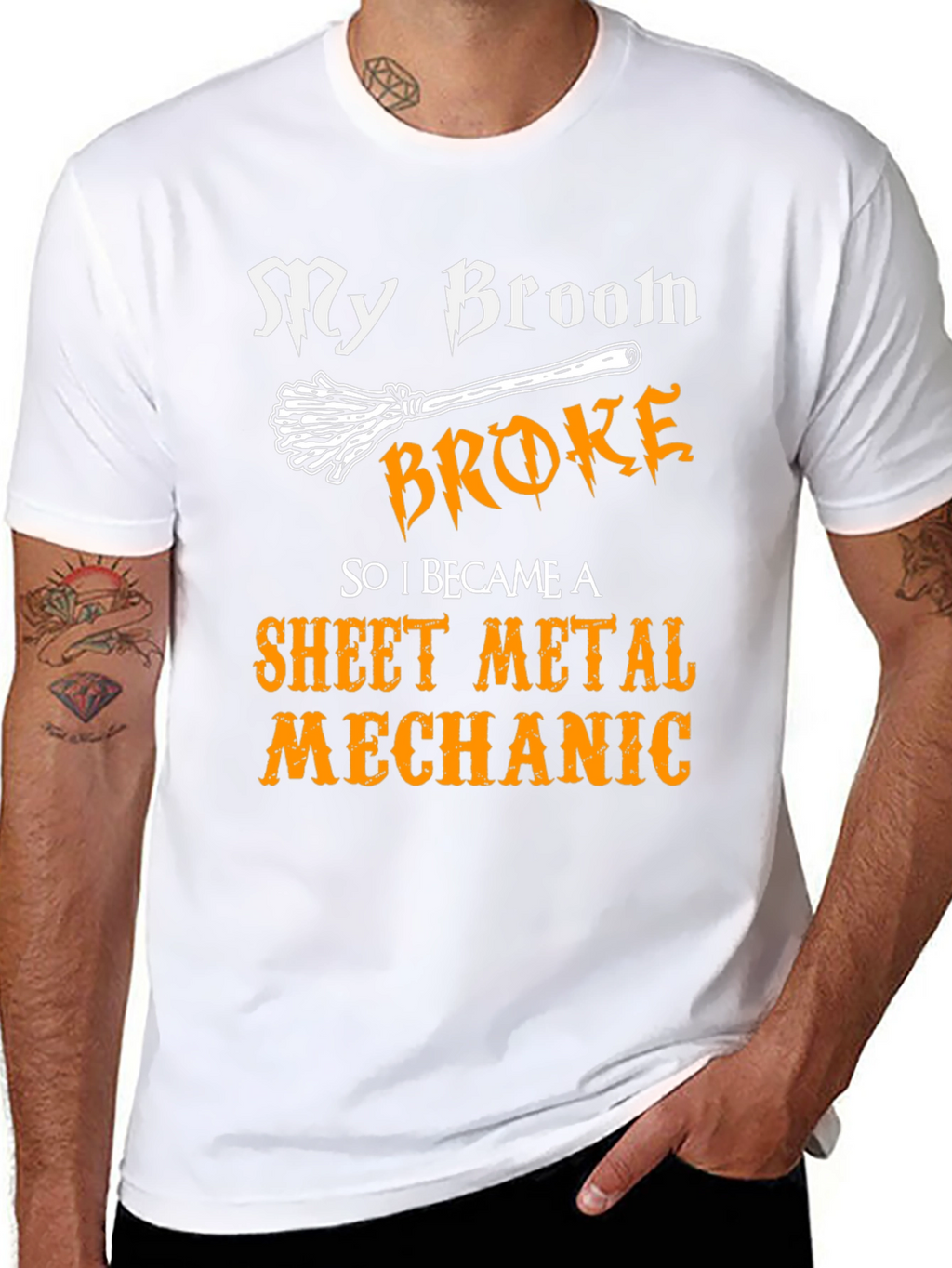 My Broom Broke Sheet Metal Mechanic Graphic Tee