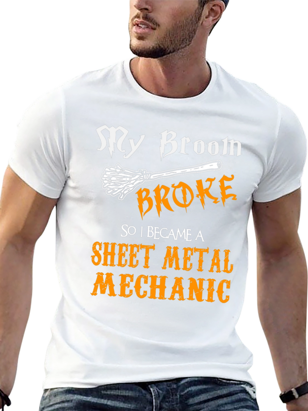 My Broom Broke Sheet Metal Mechanic Graphic Tee