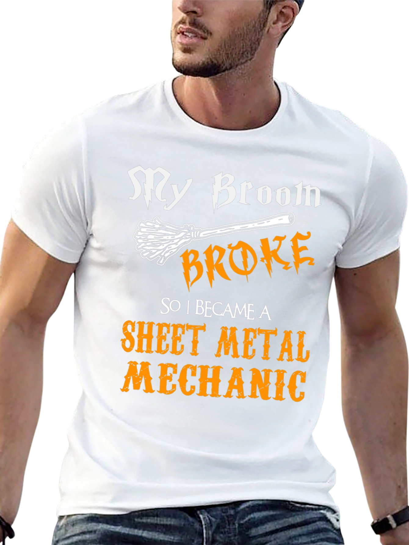 My Broom Broke Sheet Metal Mechanic Graphic Tee