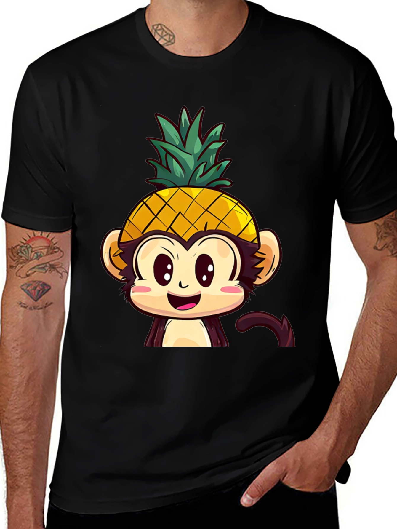 Pineapple Monkey Graphic T-Shirt - Quirky Cartoon Tee