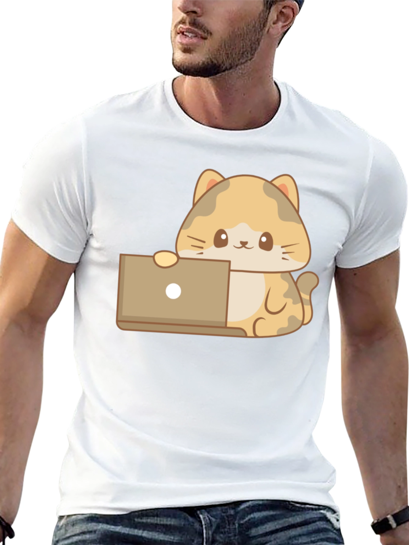 Cute Cat Laptop T-Shirt - Black