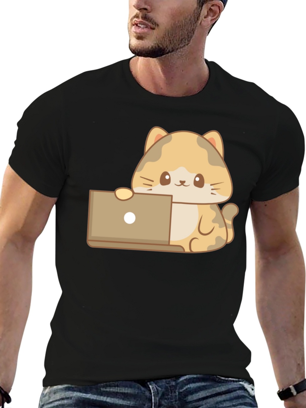 Cute Cat Laptop T-Shirt - Black